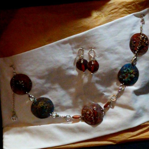 Torch Fired/Fused Glass Necklace and Earring Set - Picture 1 of 3